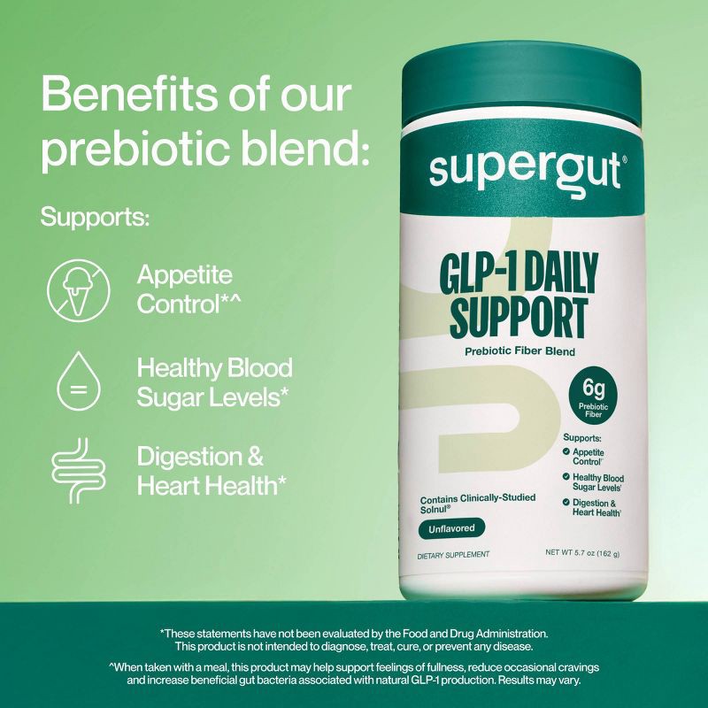 slide 6 of 8, Supergut GLP-1 Daily Support Prebiotic Fiber Powder - Unflavored - 20 Servings, 20 servings