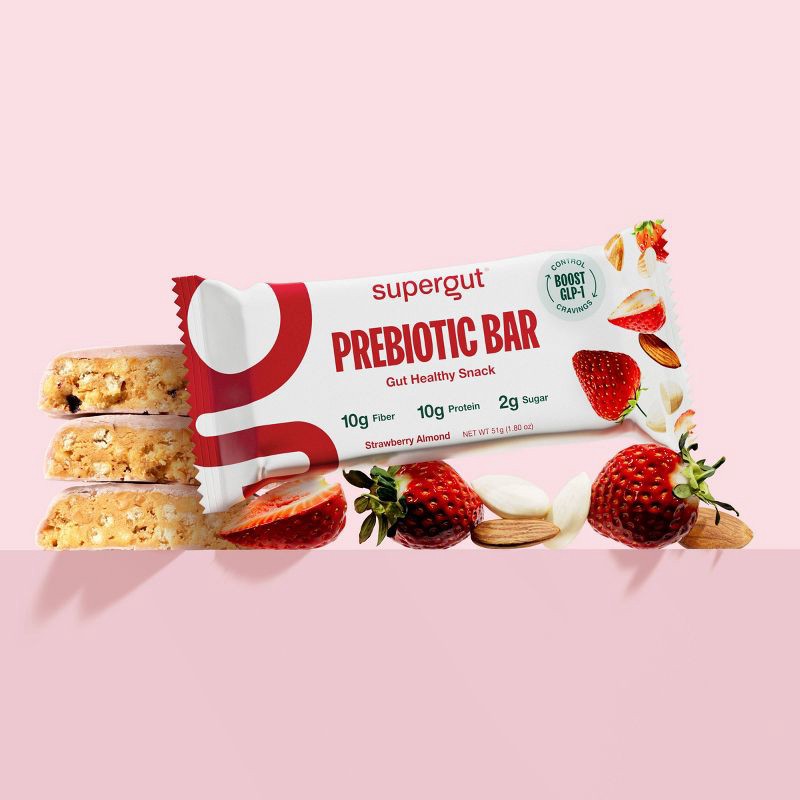 slide 2 of 6, Supergut Prebiotic Bars for GLP-1 Craving Control & Digestive Health - Strawberry Almond - 10ct, 10 ct