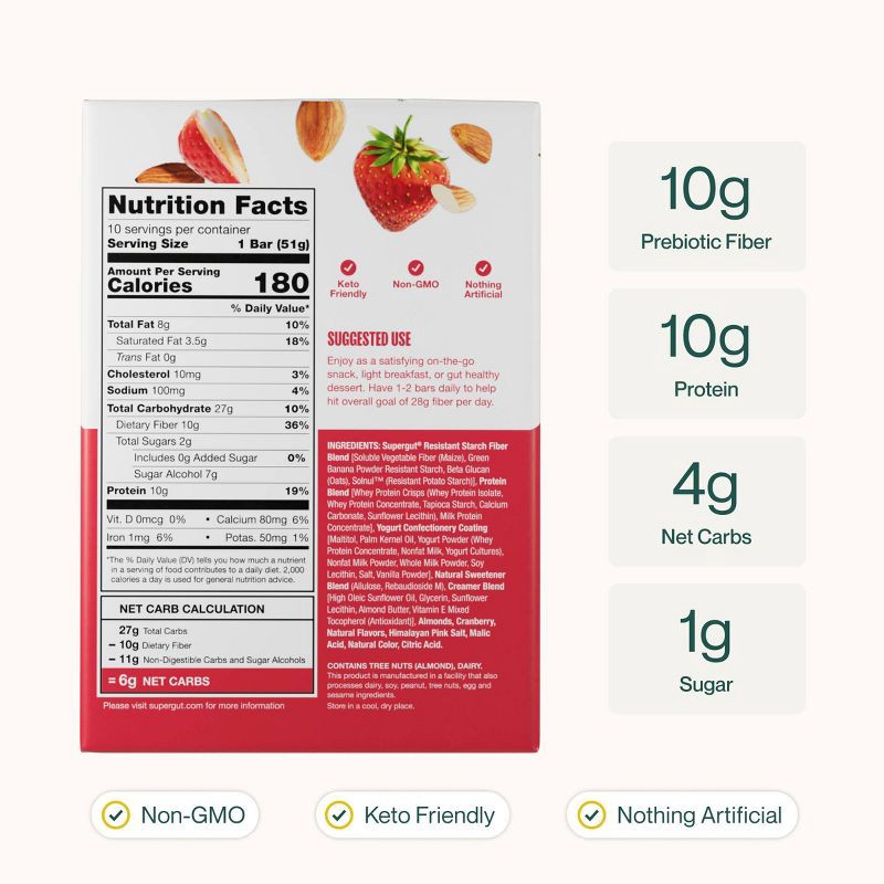 slide 3 of 6, Supergut Prebiotic Bars for GLP-1 Craving Control & Digestive Health - Strawberry Almond - 10ct, 10 ct