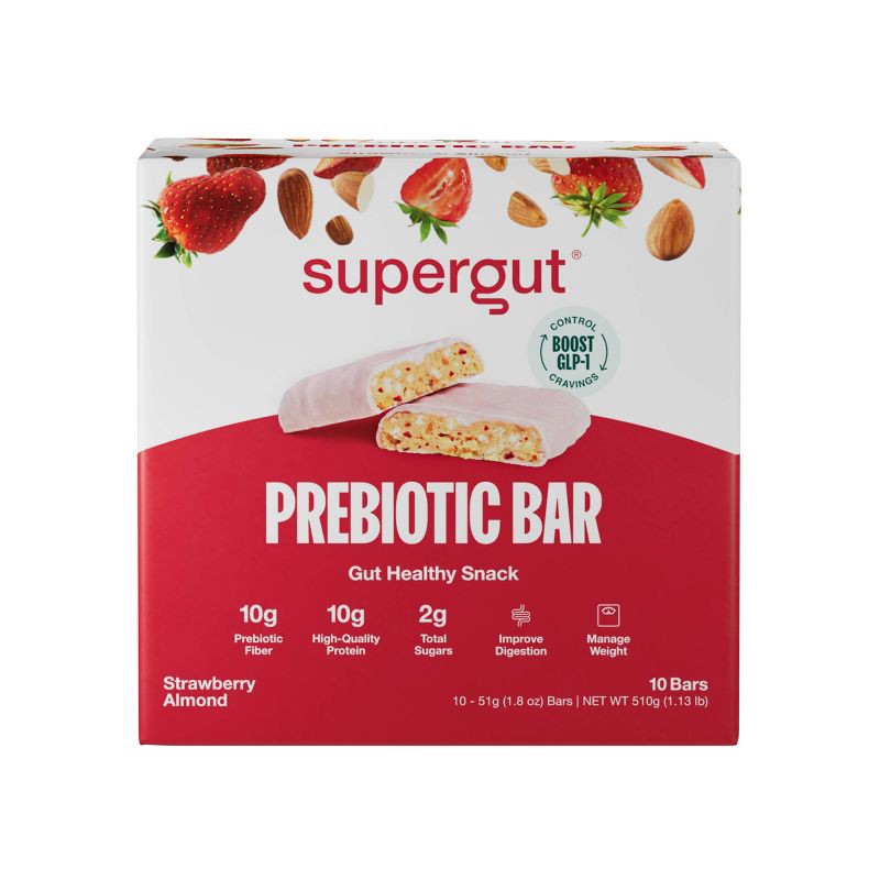 slide 1 of 6, Supergut Prebiotic Bars for GLP-1 Craving Control & Digestive Health - Strawberry Almond - 10ct, 10 ct