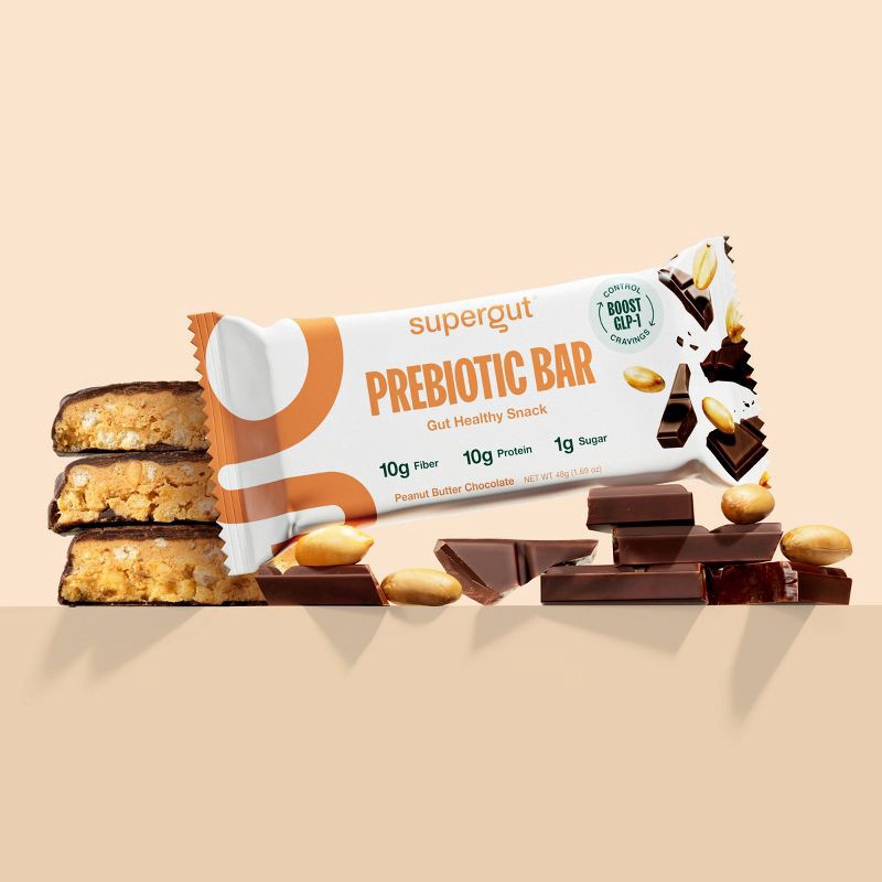 slide 2 of 6, Supergut Prebiotic Bars for GLP-1 Craving Control & Digestive Health - Peanut Butter Chocolate - 10ct, 10 ct