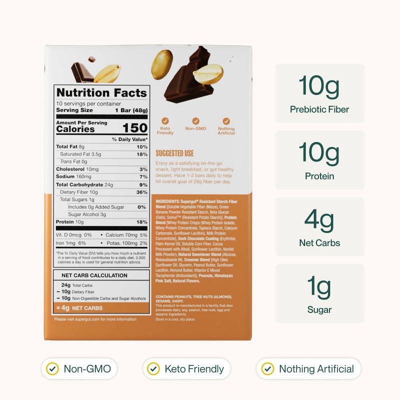 slide 3 of 6, Supergut Prebiotic Bars for GLP-1 Craving Control & Digestive Health - Peanut Butter Chocolate - 10ct, 10 ct