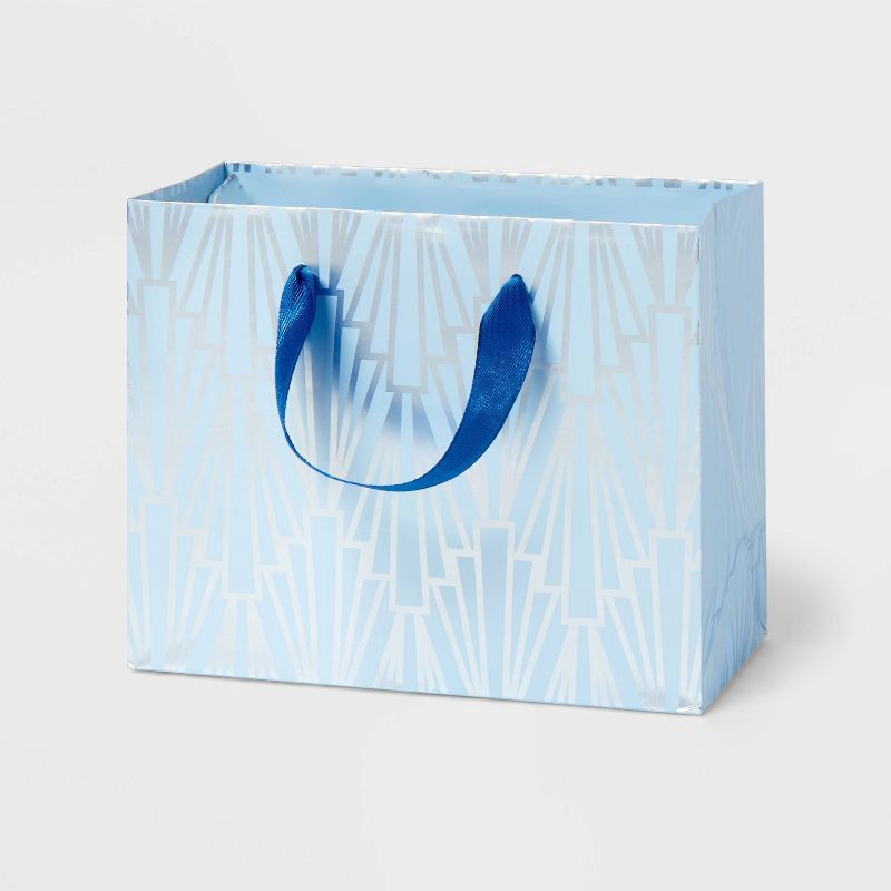 slide 1 of 3, XSmall Foil Print Geo Patterned Wedding Gift Bag Blue/Silver - Spritz™, 1 ct