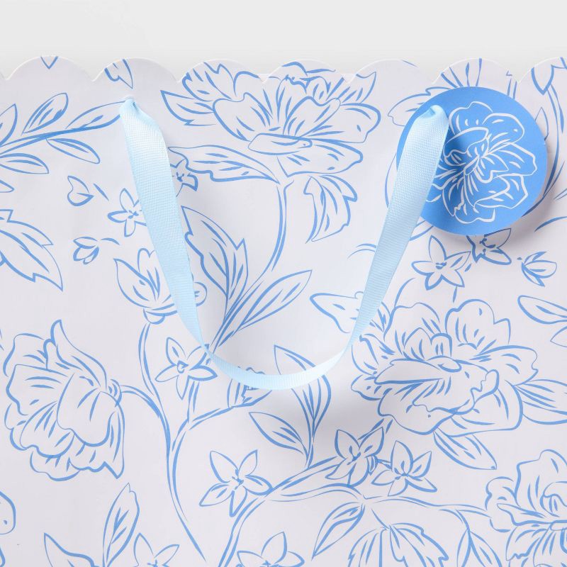 slide 3 of 3, Large Square Floral Wedding Gift Bag with Tag Blue/White - Spritz™, 1 ct