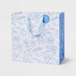 Large Square Floral Wedding Gift Bag with Tag Blue/White - Spritz™
