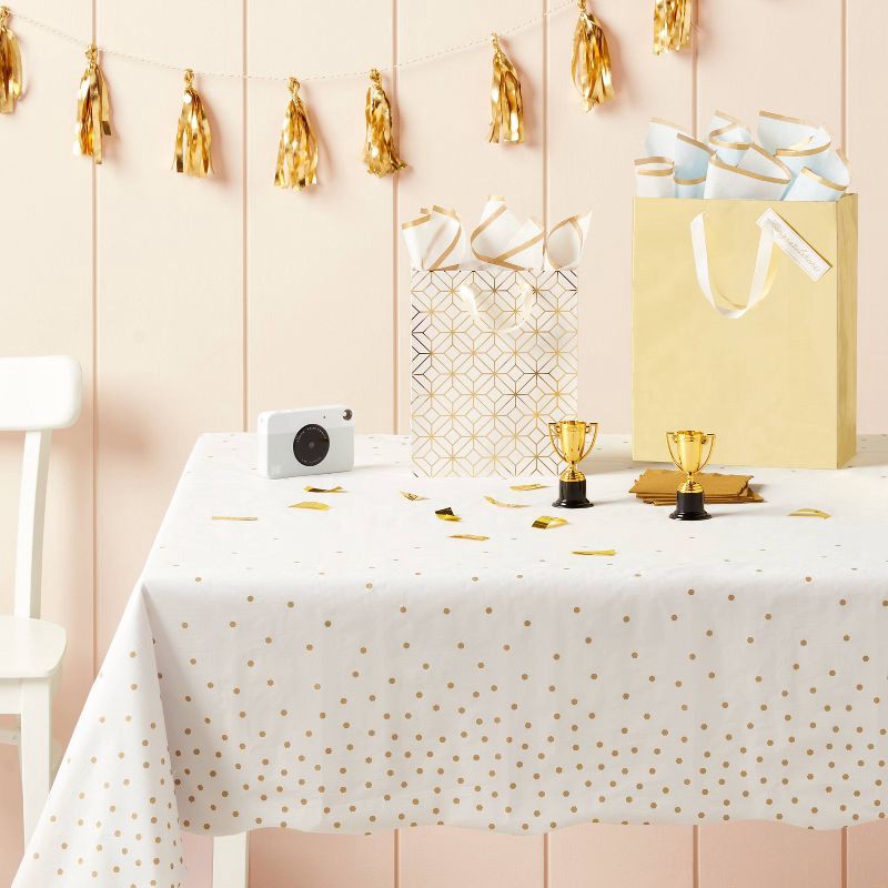 slide 2 of 3, Small Foil Print Geo Patterned Wedding Gift Bag Ivory/Gold - Spritz™, 1 ct