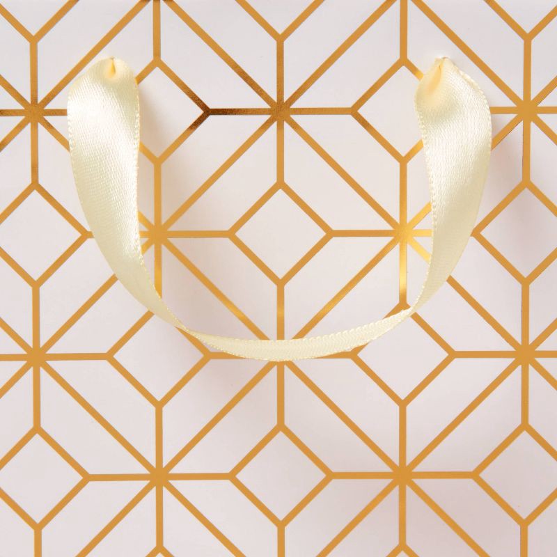 slide 3 of 3, Small Foil Print Geo Patterned Wedding Gift Bag Ivory/Gold - Spritz™, 1 ct