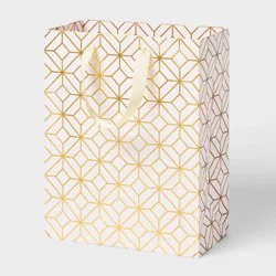 Small Foil Print Geo Patterned Wedding Gift Bag Ivory/Gold - Spritz™