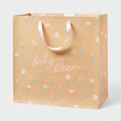 Large Square 'Baby in Bloom' Floral Baby Shower Gift Bag Natural - Spritz™