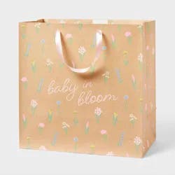 Large Square 'Baby in Bloom' Floral Baby Shower Gift Bag Natural - Spritz™