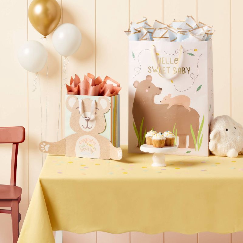 slide 2 of 3, Large 'Congrats We Can Bearly Wait' Bear Hug Baby Shower Gift Bag Colorful - Spritz™, 1 ct