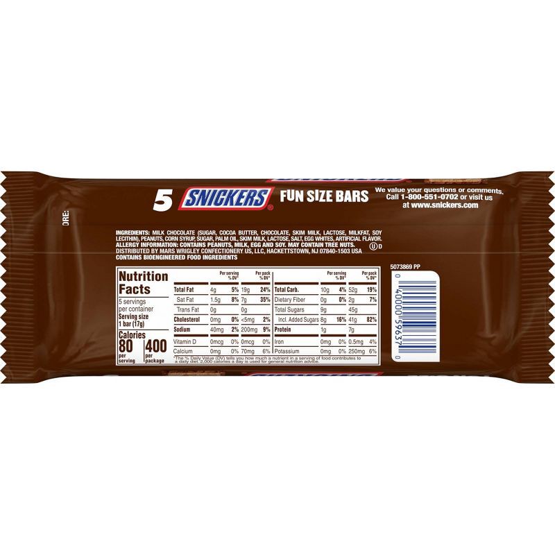 slide 11 of 12, Snickers Fun Size Candy Bars - 2.6oz/5ct, 2.6 oz, 5 ct