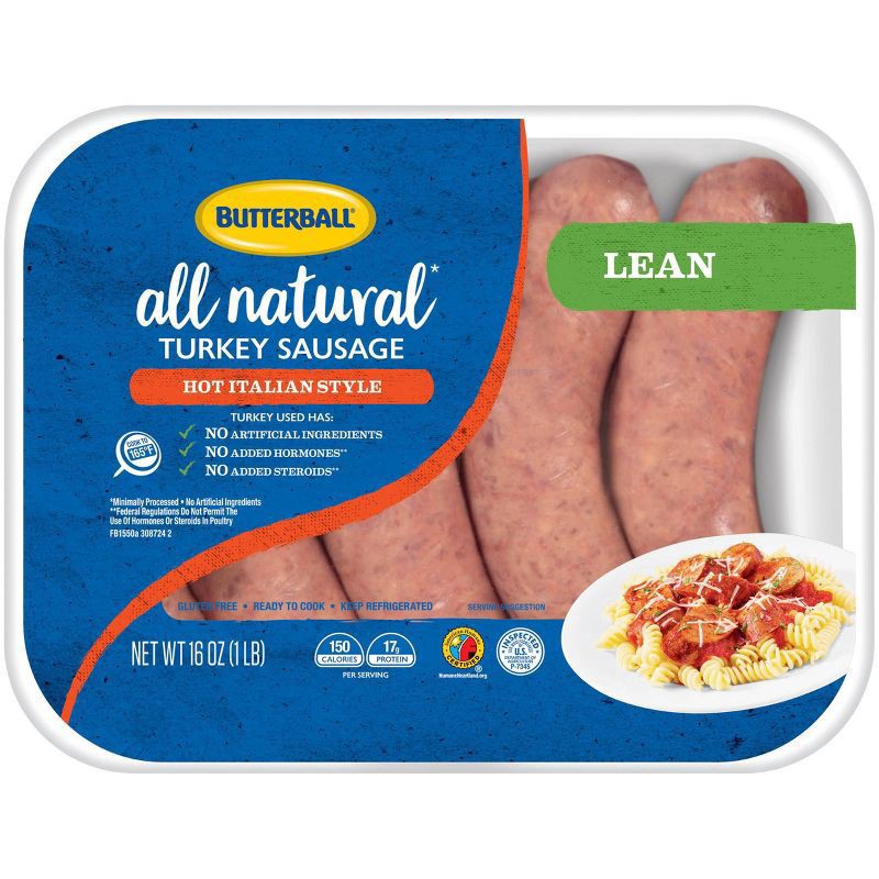 slide 1 of 3, Butterball All Natural Hot Italian Style Lean Turkey Sausage - 16oz, 16 oz