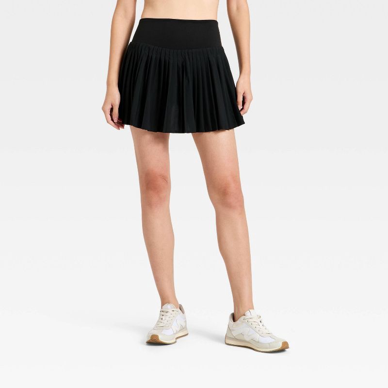 slide 1 of 8, Women's High-Rise Woven Pleated Skort 15.75" - All In Motion™ Black M: Moisture Wicking, Quick Dry, UPF 50+, Built-in Shorts, 1 ct