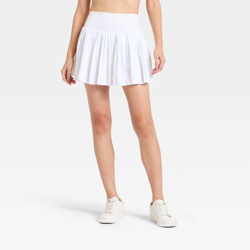 slide 1 of 8, Women's High-Rise Woven Pleated Skort 15.75" - All In Motion™ White XS: Moisture Wicking, Quick Dry, Built-in Shorts, UPF 50+, 1 ct