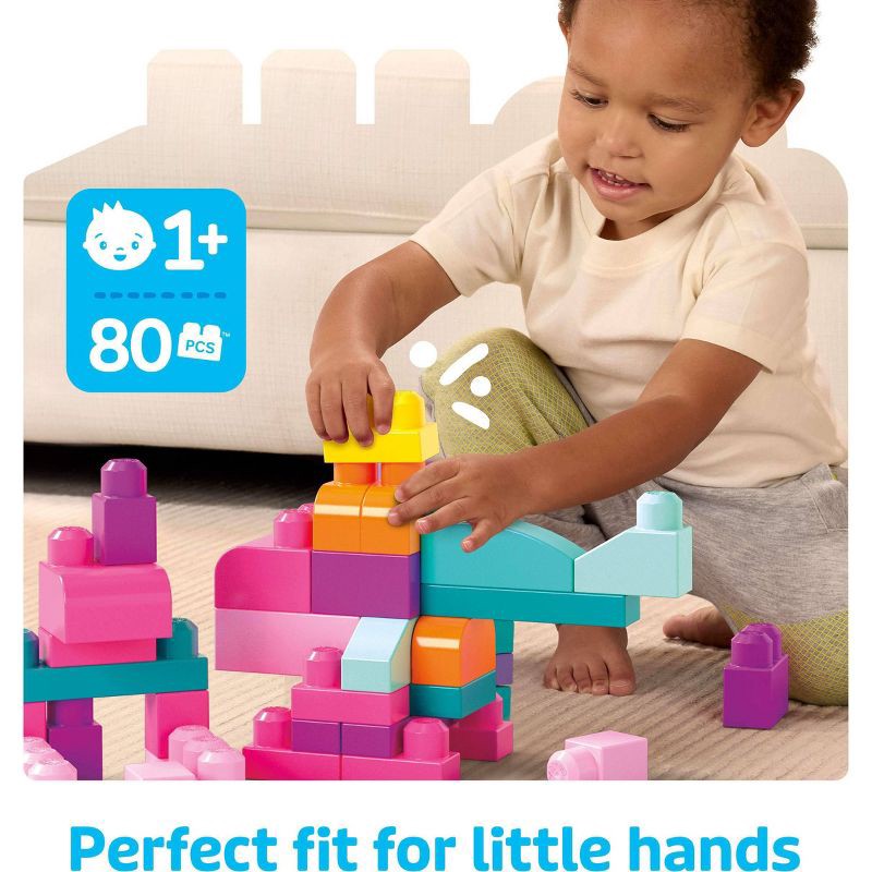 slide 2 of 6, MEGA BLOKS First Builders Big Building Bag Toy Blocks with Pink Storage Bag for Toddler - 80pc, 80 ct