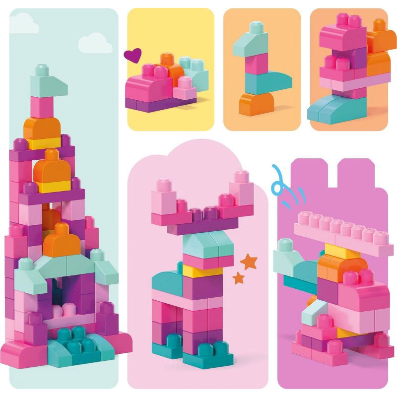 slide 5 of 6, MEGA BLOKS First Builders Big Building Bag Toy Blocks with Pink Storage Bag for Toddler - 80pc, 80 ct