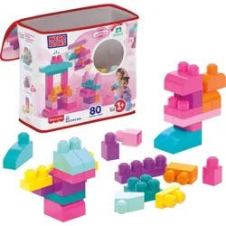 MEGA BLOKS First Builders Big Building Bag Toy Blocks with Pink Storage Bag for Toddler - 80pc