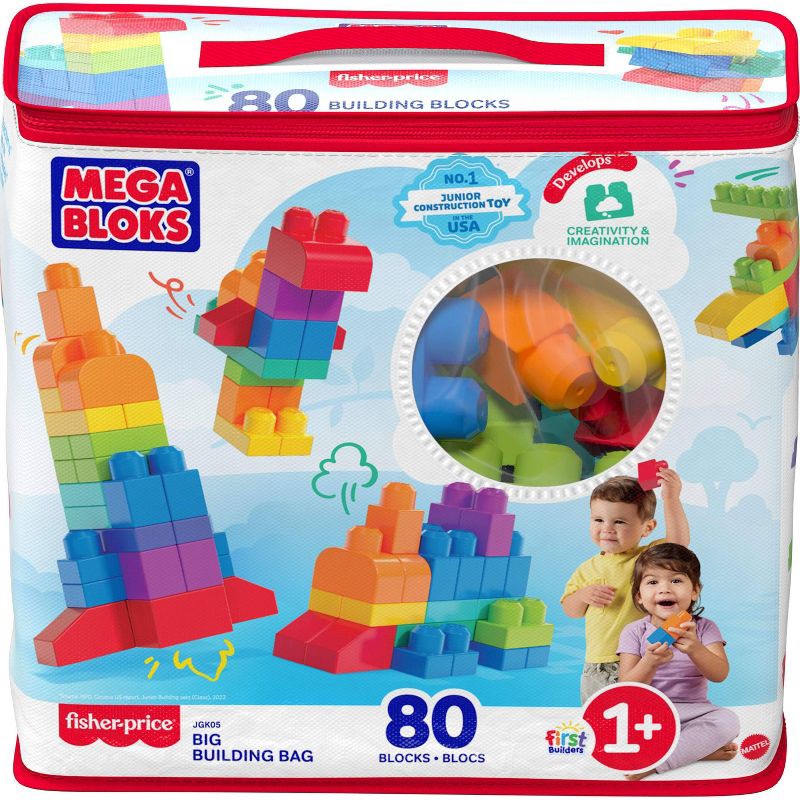 slide 6 of 6, MEGA BLOKS First Builders Big Building Bag Toy Blocks with Blue Storage Bag for Toddler - 80pc, 80 ct