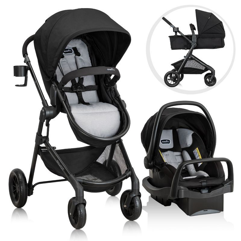 slide 1 of 30, Evenflo Pivot Modular Travel System with LiteMax Infant Car Seat with Anti-Rebound Bar - Oxford Black, 1 ct