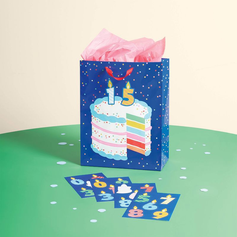 slide 2 of 3, Large Birthday Cake Gift Bag with Stickers Blue - Spritz™, 1 ct