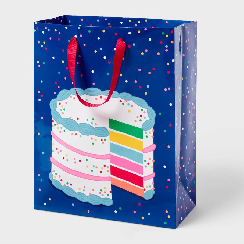 slide 1 of 3, Large Birthday Cake Gift Bag with Stickers Blue - Spritz™, 1 ct