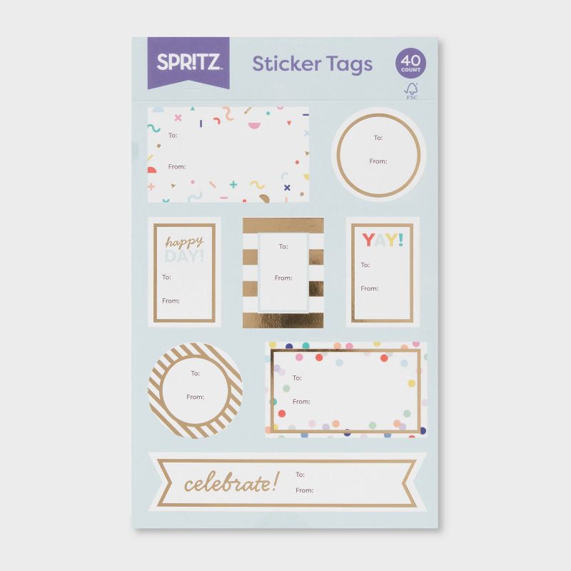 slide 3 of 3, 40ct Gold Goil Print Peel Sticker Birthday Labels - Spritz™, 40 ct