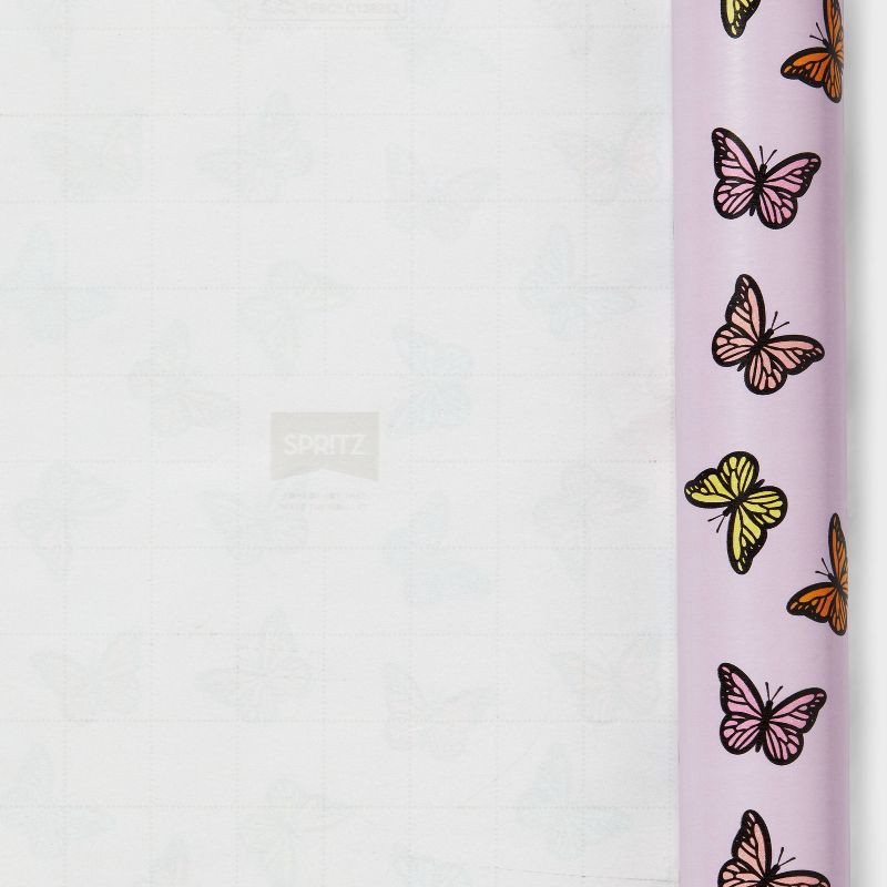 slide 3 of 3, 96"x30" Butterflies Birthday Gift Wrapping Paper Purple - Spritz™, 1 ct