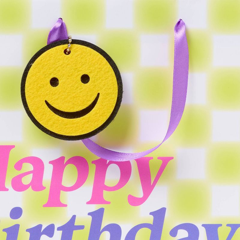 slide 3 of 3, Green Checkered with Smiley Medium Gift Bag - Spritz™, 1 ct