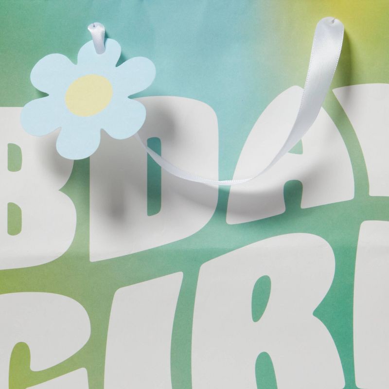 slide 3 of 3, Large Square 'Birthday Girl Era' Tie Dye Birthday Gift Bag with Tag Blue/Yellow/Green - Spritz™, 1 ct