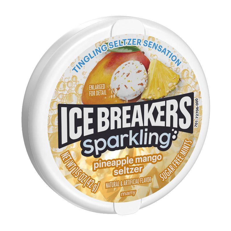 slide 2 of 7, Ice Breakers Sparkling Pineapple Mango Seltzer Sugar Free Mint Tin - 1.5oz, 1.5 oz