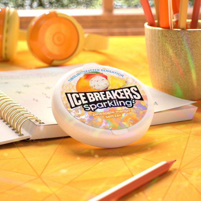 slide 3 of 7, Ice Breakers Sparkling Pineapple Mango Seltzer Sugar Free Mint Tin - 1.5oz, 1.5 oz