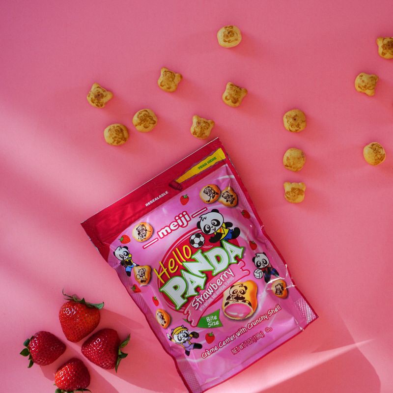 slide 6 of 6, Meiji Hello Panda Bars Strawberry Stand Up Bag - 7oz, 7 oz