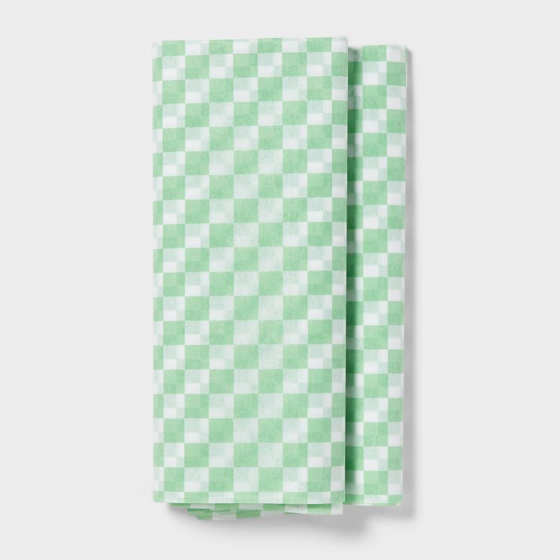 slide 1 of 3, 8ct Checkered Tissue Paper Green/White - Spritz™, 8 ct