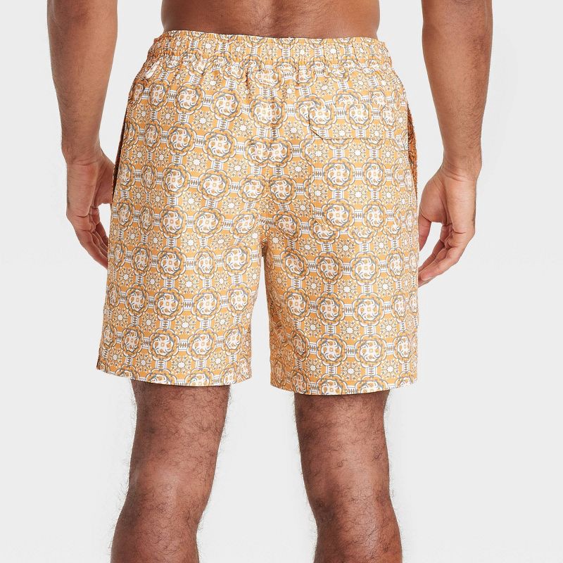 slide 2 of 3, Men's 7" Swim Shorts - Goodfellow & Co™ Yellow L: Mesh Liner, UPF 50+, Geometric Pattern, 1 ct