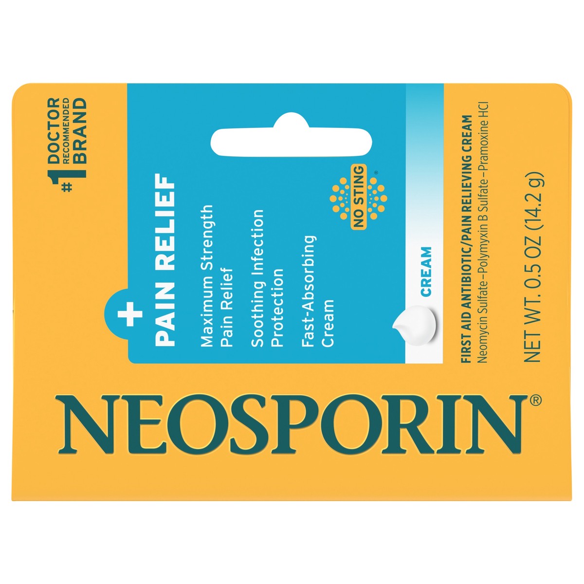 slide 1 of 10, Neosporin + Pain Relief Dual Action First Aid Antibiotic Cream, 0.5 oz