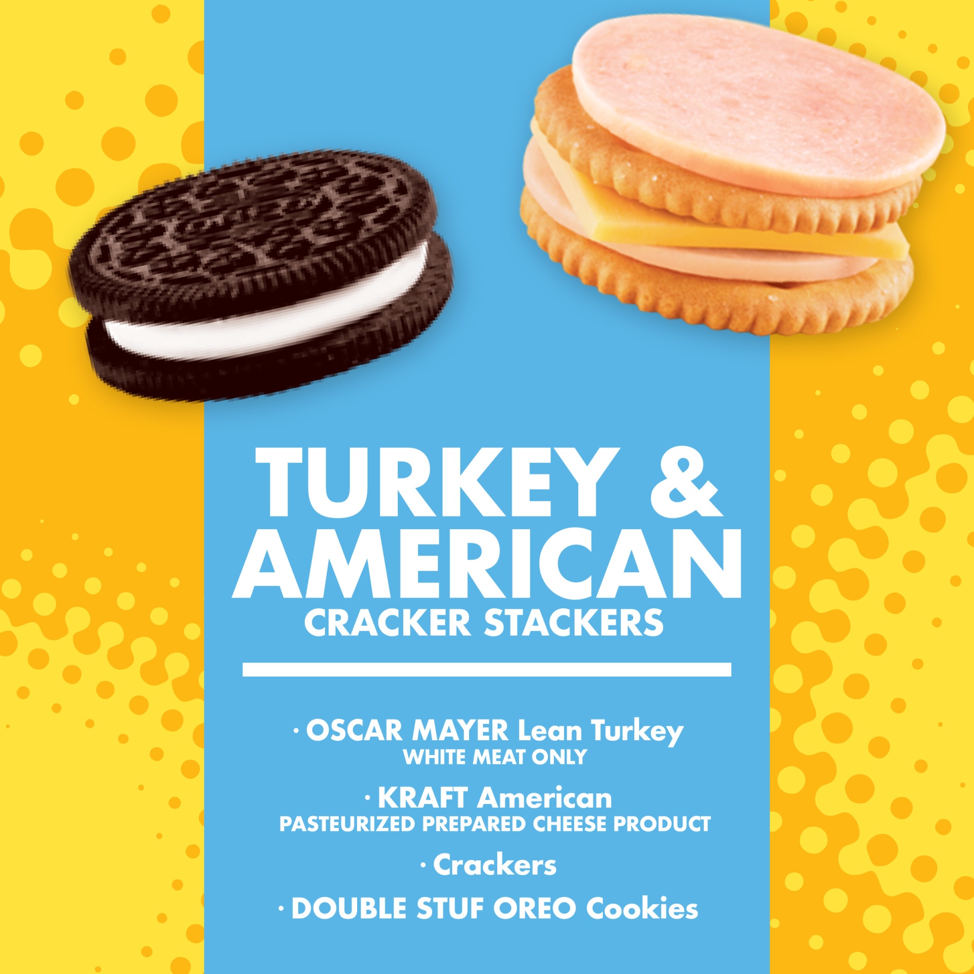 slide 2 of 2, Lunchables Turkey & American Cheese Cracker Stackers Snack Kit with Chocolate Sandwich Cookies Tray, 3.4 oz