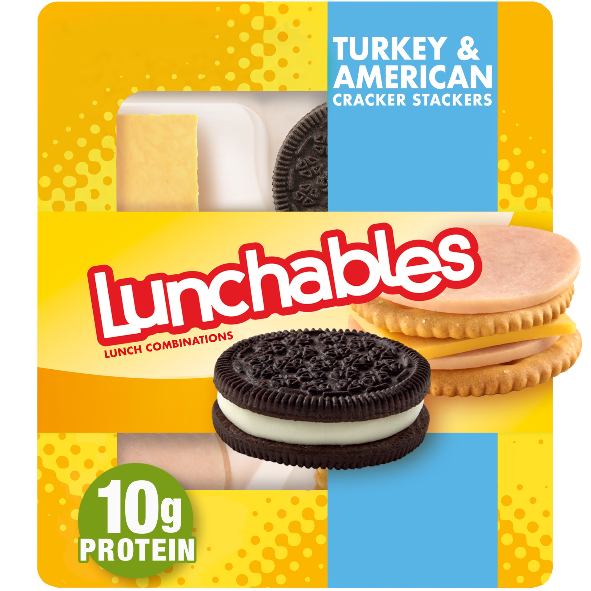 slide 1 of 1, Lunchables Turkey & American Cheese Cracker Stackers Snack Kit with Chocolate Sandwich Cookies Tray, 3.4 oz