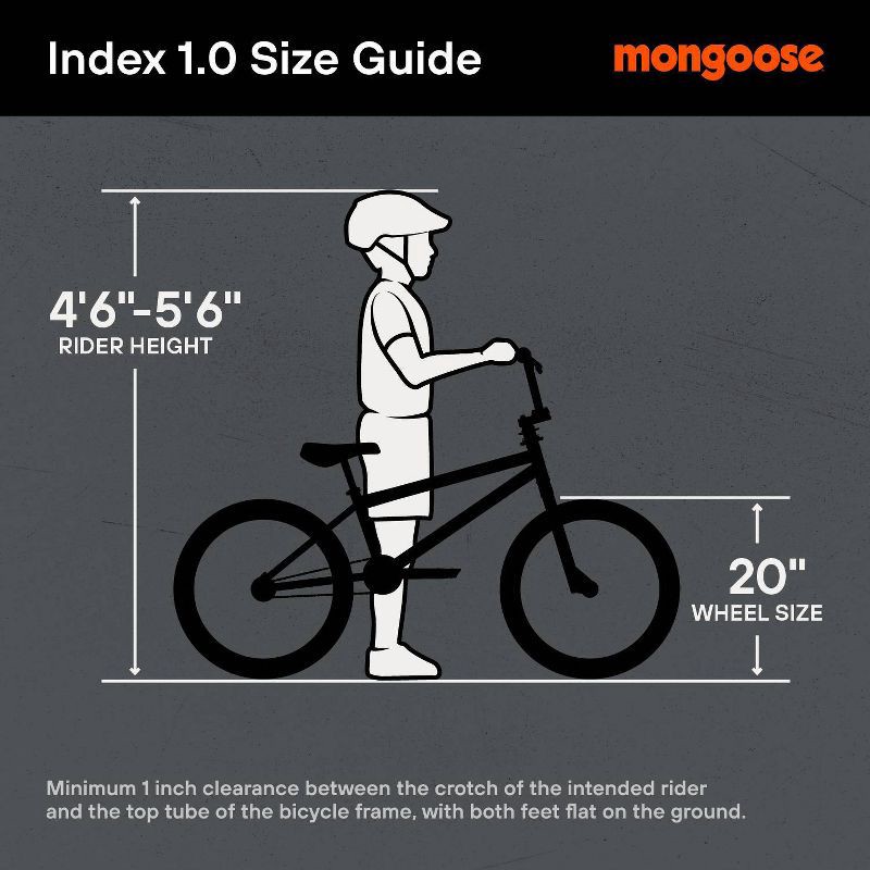 slide 15 of 15, Mongoose Index 1.0 BMX Freestyle 20" Youth Bike - Black, 1 ct