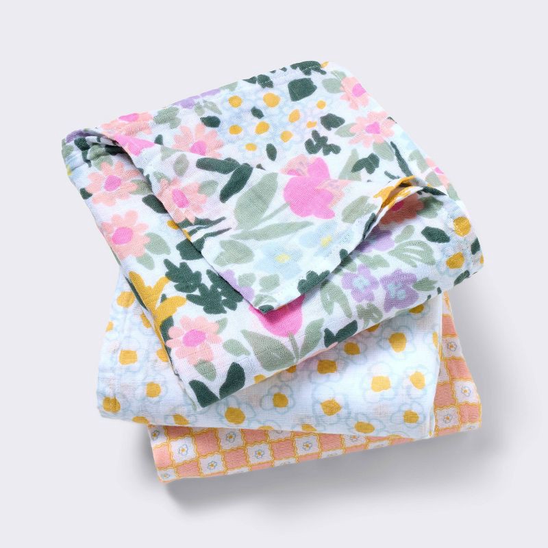 slide 1 of 4, Muslin Swaddle Baby Blanket - Painterly Floral - 3pk - Cloud Island™, 3 ct