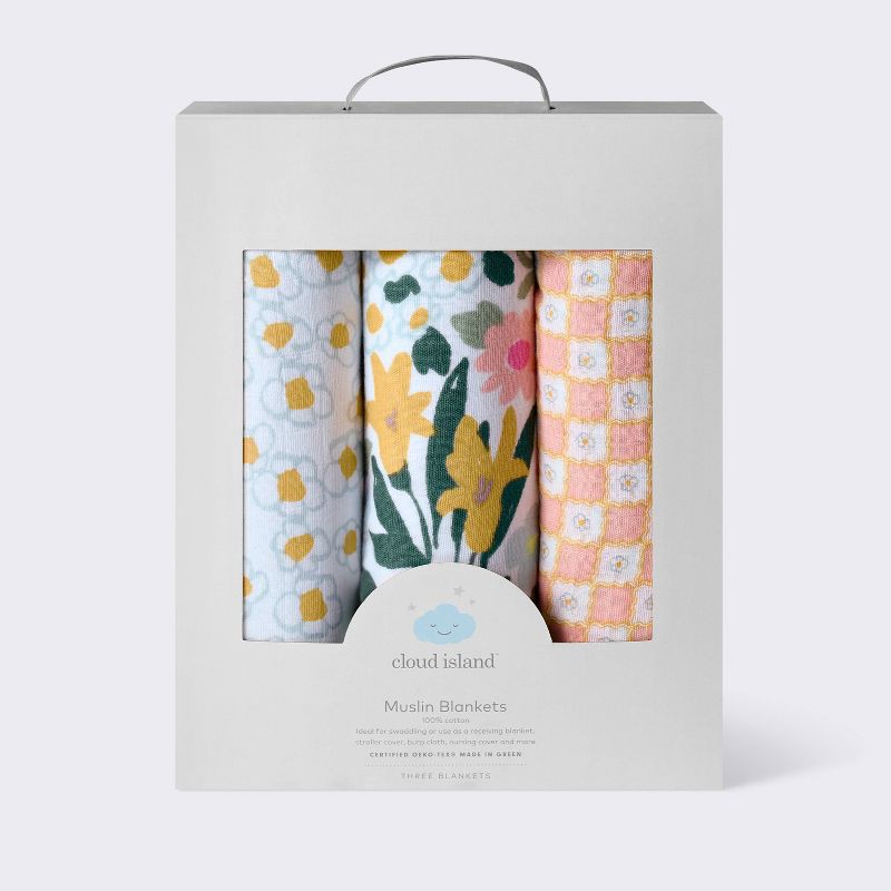 slide 4 of 4, Muslin Swaddle Baby Blanket - Painterly Floral - 3pk - Cloud Island™, 3 ct