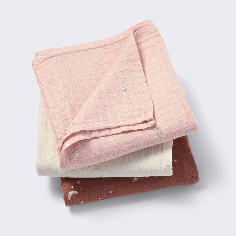 slide 1 of 4, Muslin Swaddle Baby Blanket - Warm Metallic - 3pk - Cloud Island™, 3 ct