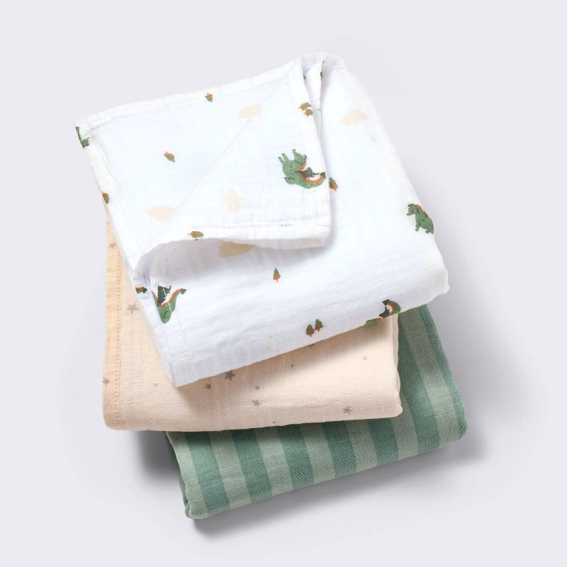 slide 1 of 4, Muslin Swaddle Baby Blanket - Dragons - 3pk - Cloud Island™, 3 ct