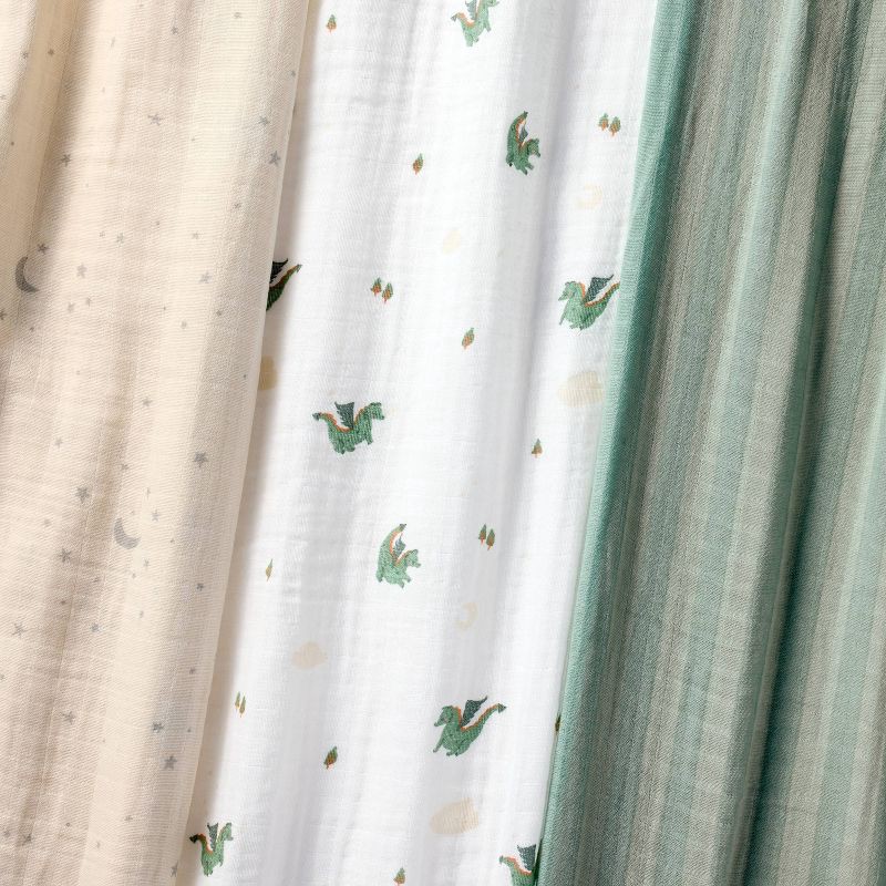 slide 3 of 4, Muslin Swaddle Baby Blanket - Dragons - 3pk - Cloud Island™, 3 ct