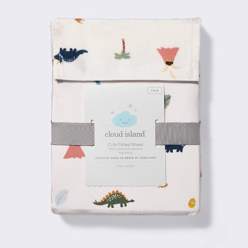 slide 4 of 4, Cotton Fitted Crib Sheet - Dinos - Cloud Island™, 1 ct