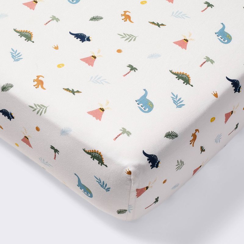 slide 1 of 4, Cotton Fitted Crib Sheet - Dinos - Cloud Island™, 1 ct