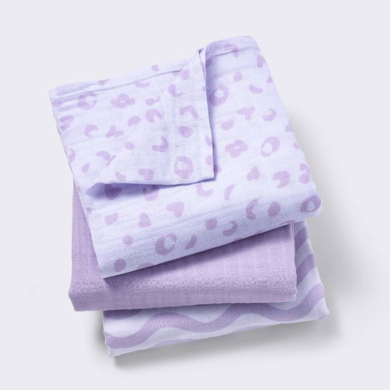 slide 1 of 4, Muslin Swaddle Baby Blanket - Leopard - 3pk - Cloud Island™, 3 ct