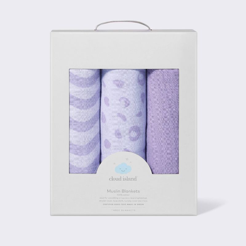 slide 4 of 4, Muslin Swaddle Baby Blanket - Leopard - 3pk - Cloud Island™, 3 ct