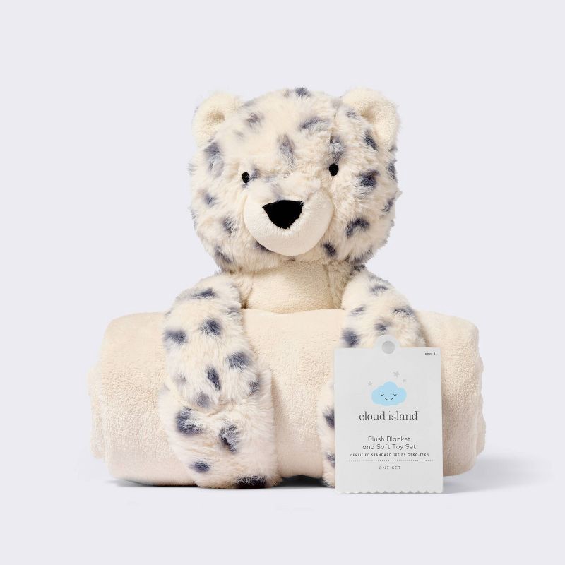 slide 4 of 4, Plush Blanket with Soft Toy - Cream Leopard - Cloud Island™, 1 ct