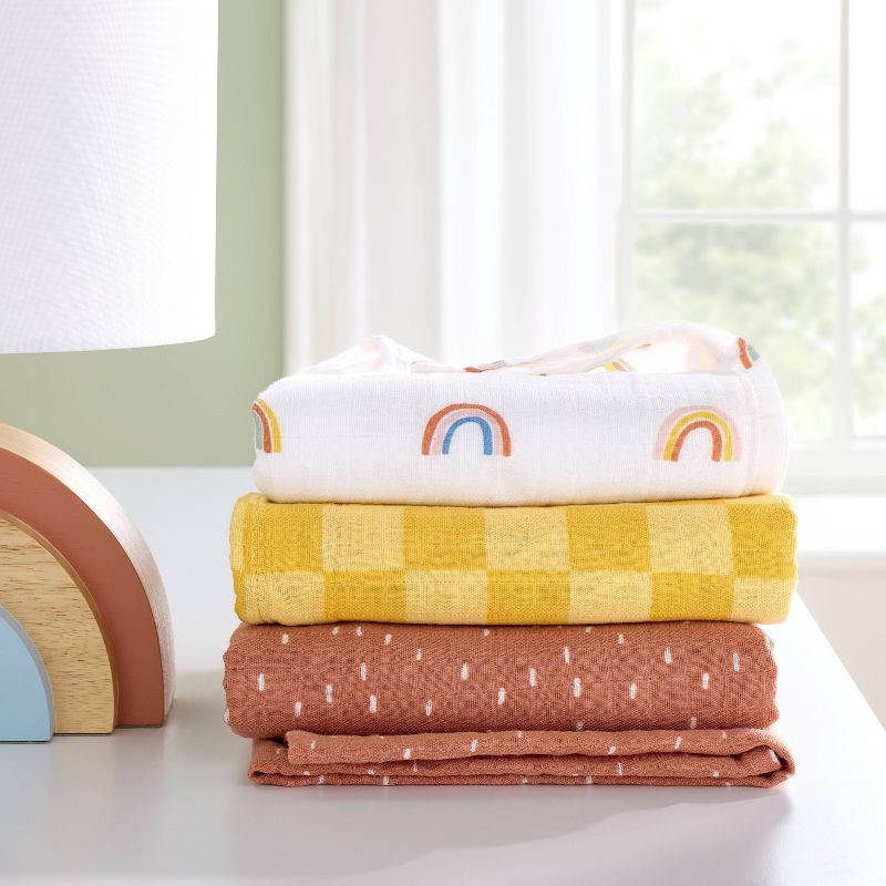 slide 2 of 4, Muslin Swaddle Baby Blanket - Rainbows - 3pk - Cloud Island™, 3 ct